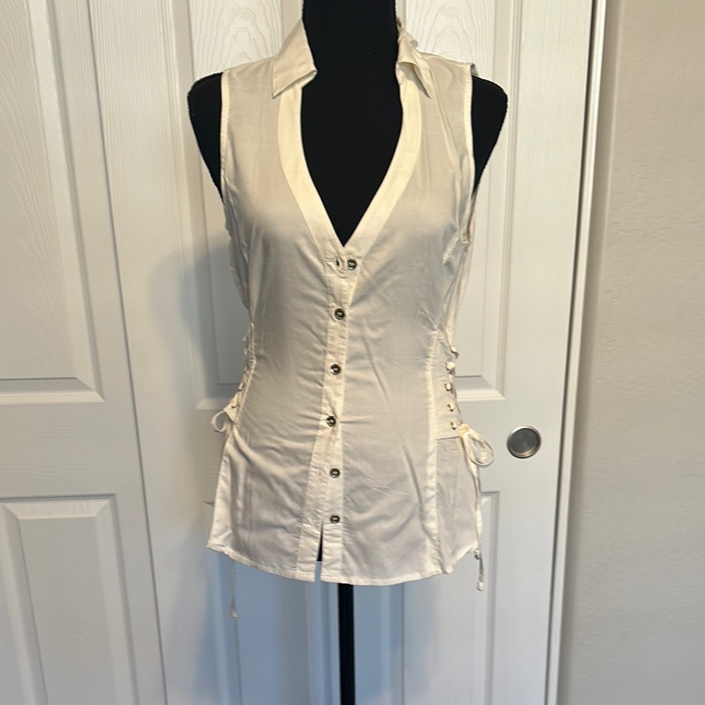 Guess Ivory Sleeveless Blouse Sm